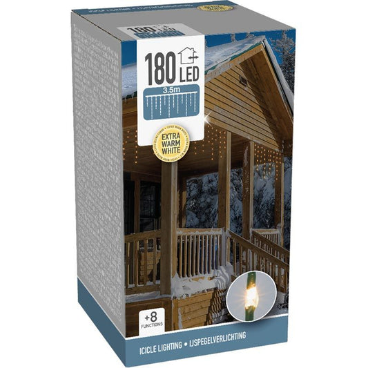 Ijspegel Lichtgordijn - 3.5 Meter - 180 Led's - Extra Warm Wit - Soft Wire