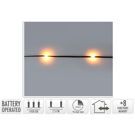 Led Verlichting 192 Led - Extra Warm Wit - Op Batterij - 8 Lichtfuncties - Timer - Soft Wire