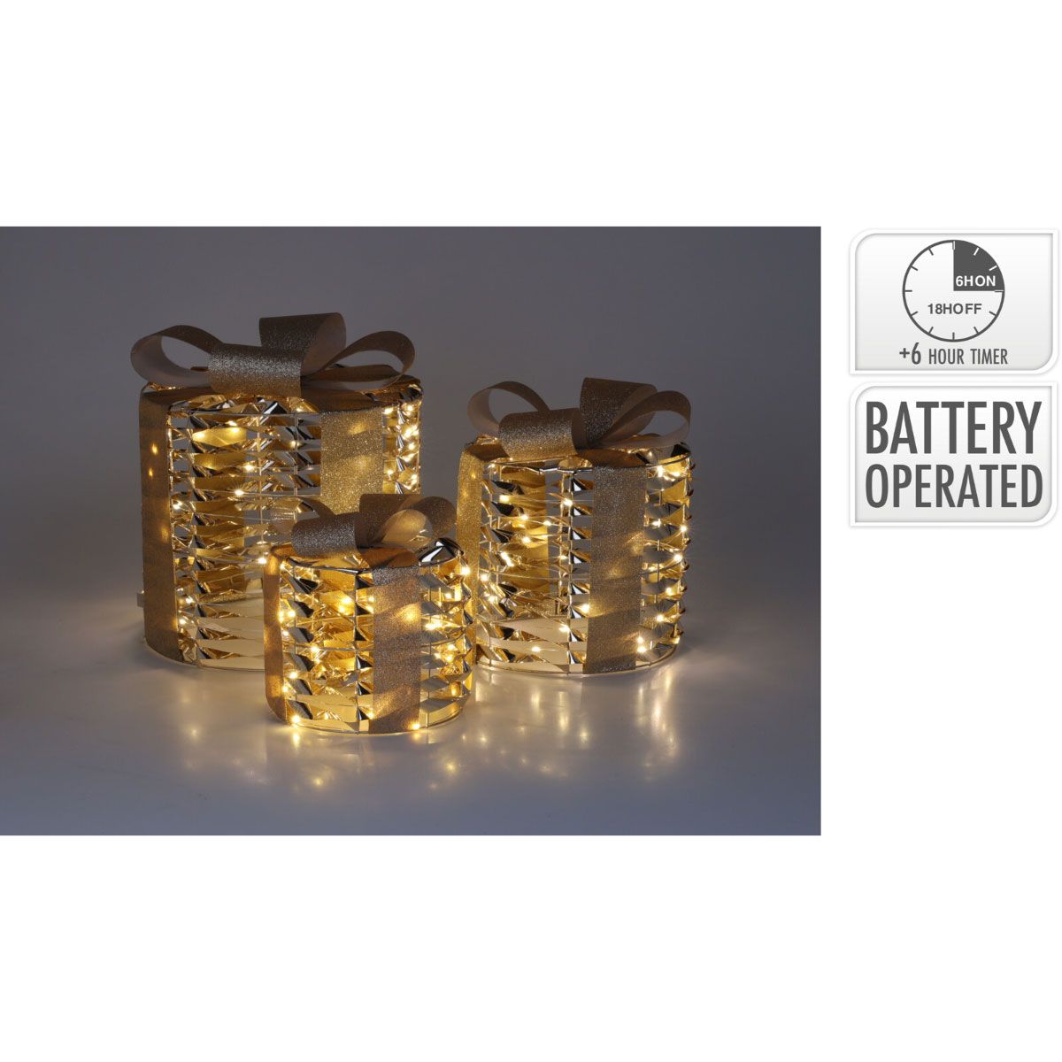 Kerstgifts Met Verlichting - 3 Stuks - Goud