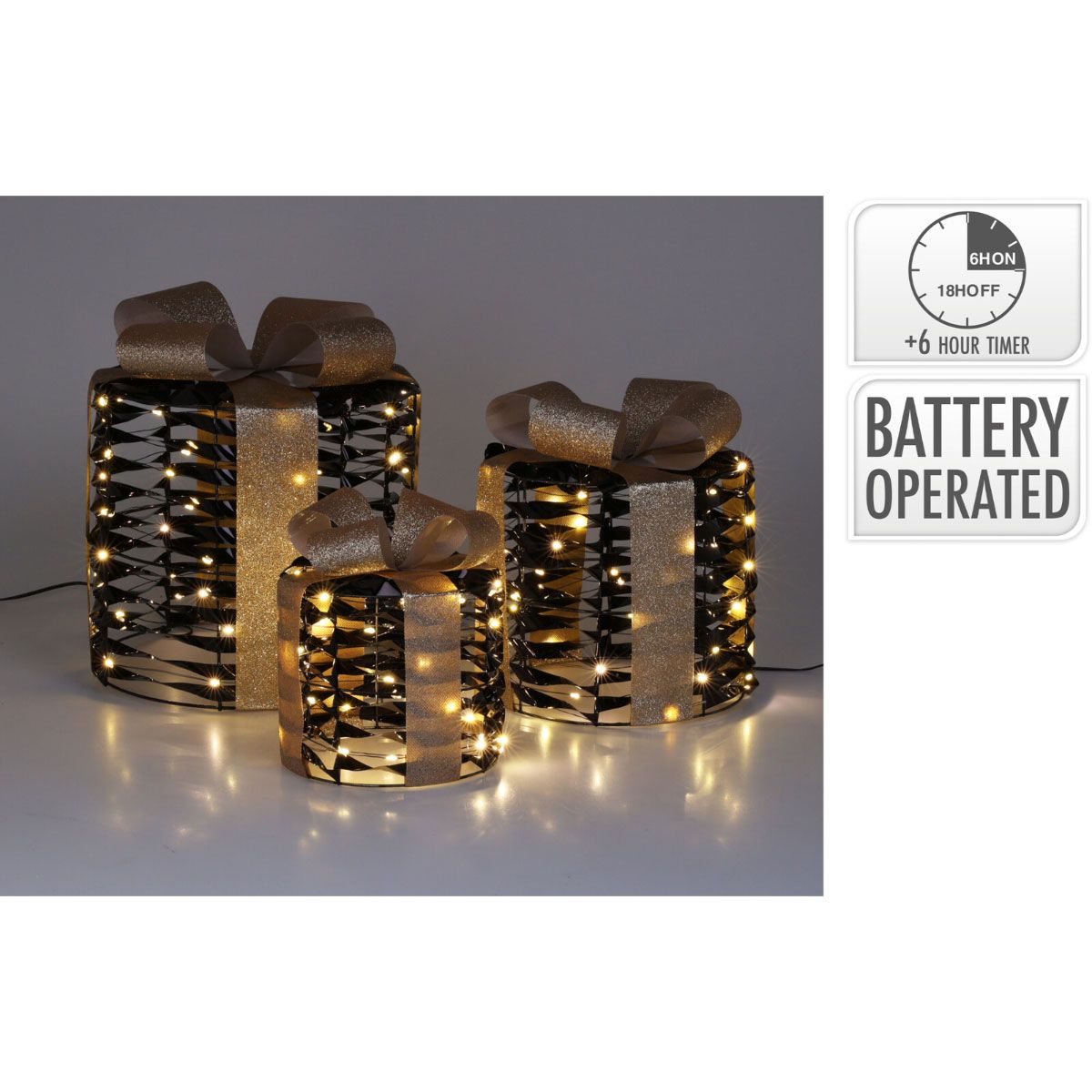 Kerstgifts Met Verlichting - 3 Stuks - Zwart