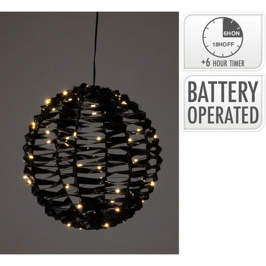 Verlichte Bal - Zwart - 25 Cm - 60 Led
