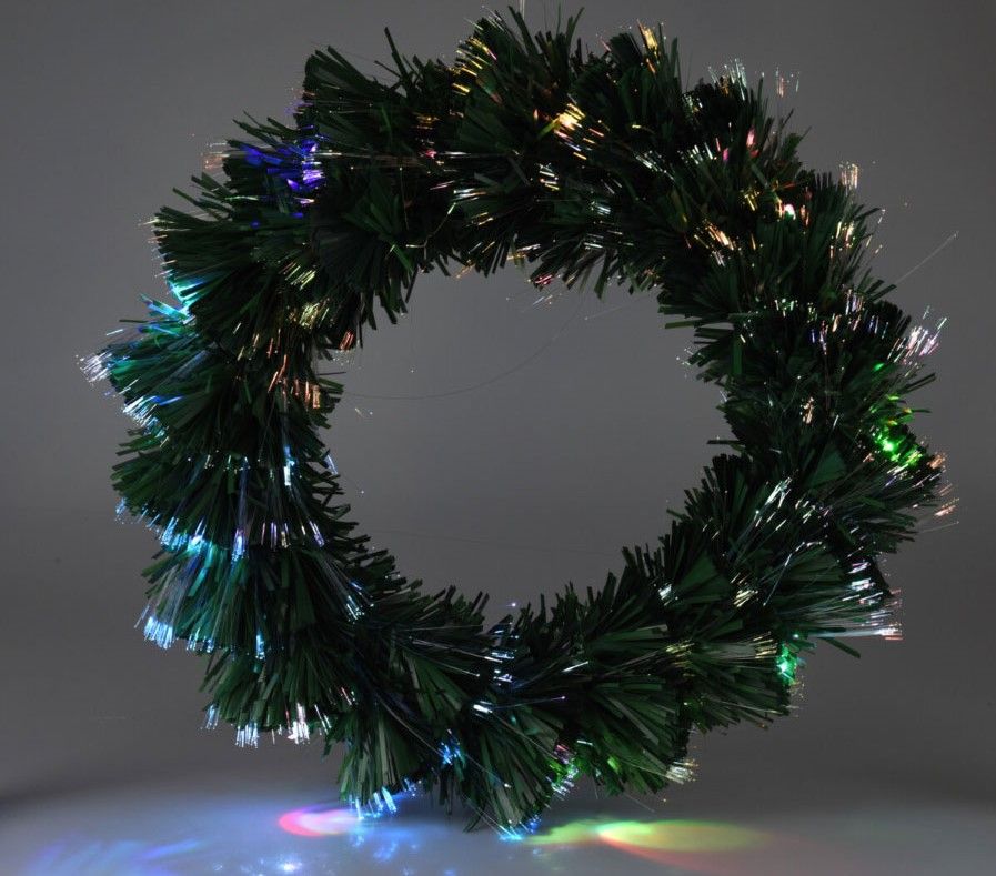 Kerstkrans Met Verlichting - Fiber Optic - 50 Cm - Multicolor - Op Batterijen