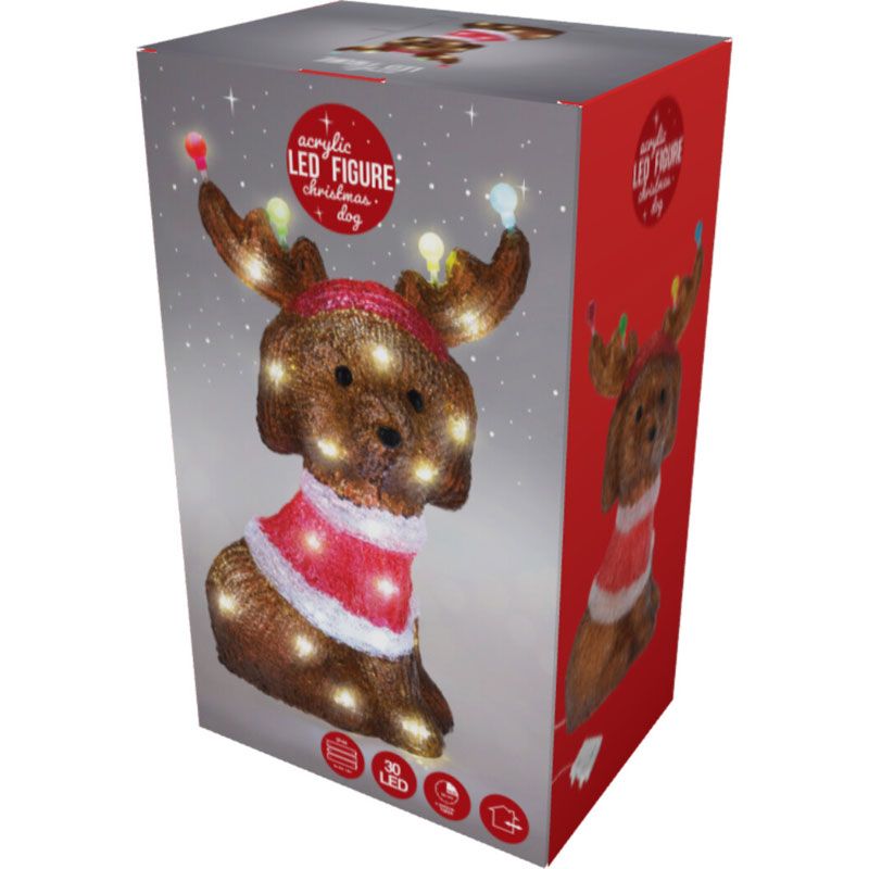 Kerstfiguur Acryl - Hond Met Led - 35Cm