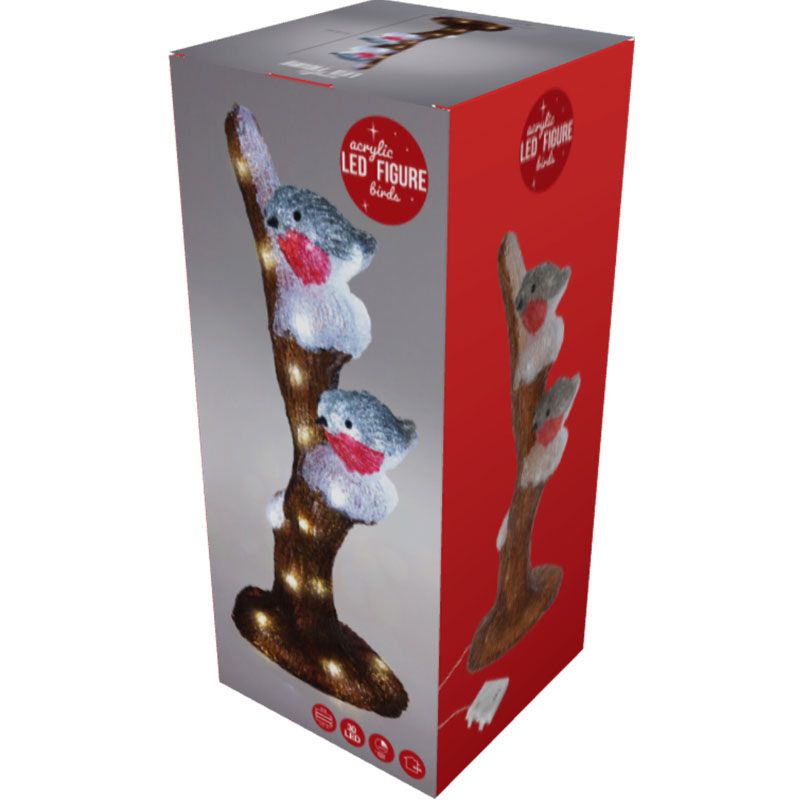Kerstfiguur Acryl - Vogels Op Tak - Led - 41Cm