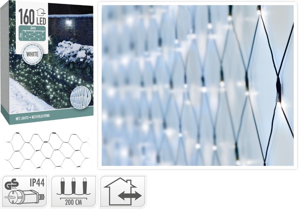 Netverlichting 160 Led's - 200X100 Cm - Wit - Groen Snoer