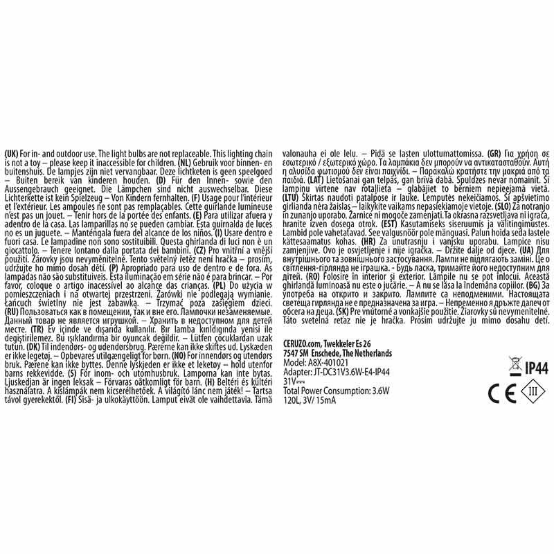 Ceruzo Led Verlichting - 9 Meter - 120 Led Lampjes - Warm Wit - Voor Binnen En Buiten