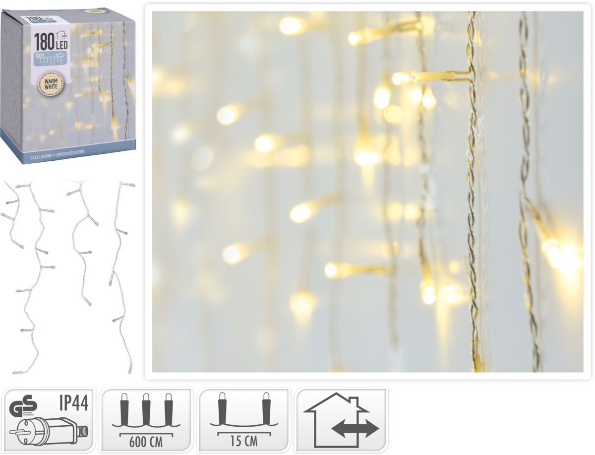 Ijspegel Verlichting 180 Led - Warm Wit - Transparant Snoer