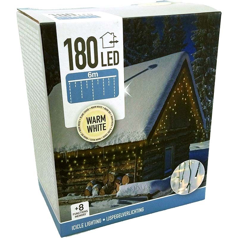Ijspegel Verlichting - 180 Led - 6 Meter - Warm Wit - 8 Lichtfuncties