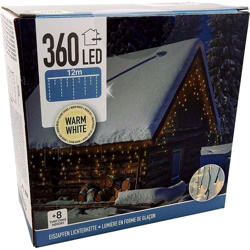 Ijspegel Verlichting - 360 Led - 12 Meter - Warm Wit - 8 Lichtfuncties + Geheugen