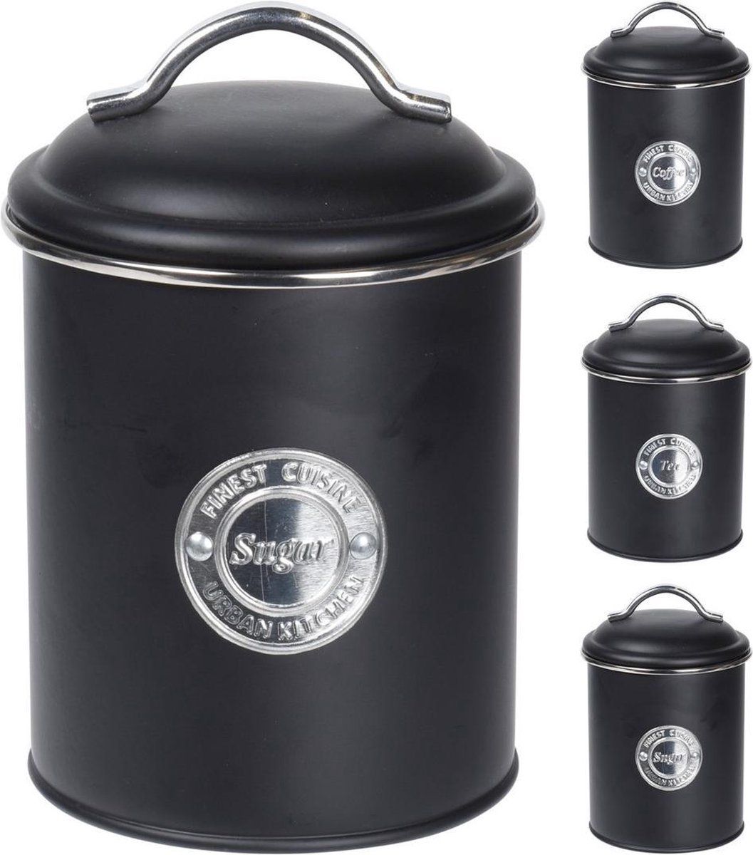 Excellent Houseware Voorraadbussen Klassiek Zwart - Set Van 3 Stuks