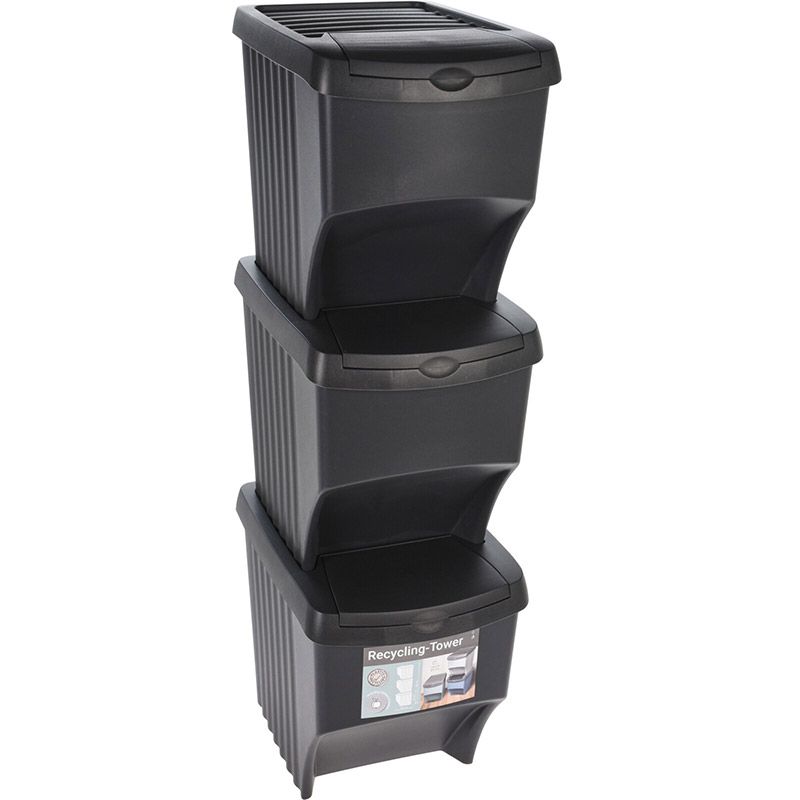 Afvalscheidingsbakken - Stapelbaar - Kunststof - 3 X 22 Liter