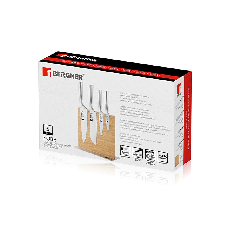 Bergner Messenset Met Magneetblok - 5 Delig - Rvs En Bamboe