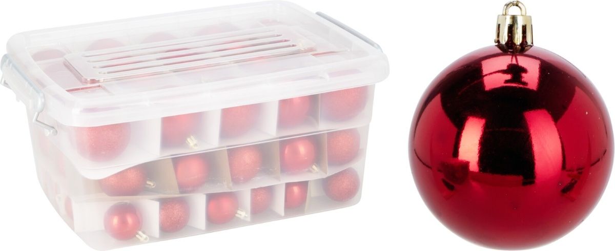 Kerstballen Set Rood - 70 Stuks - Kunststof - Opbergbox