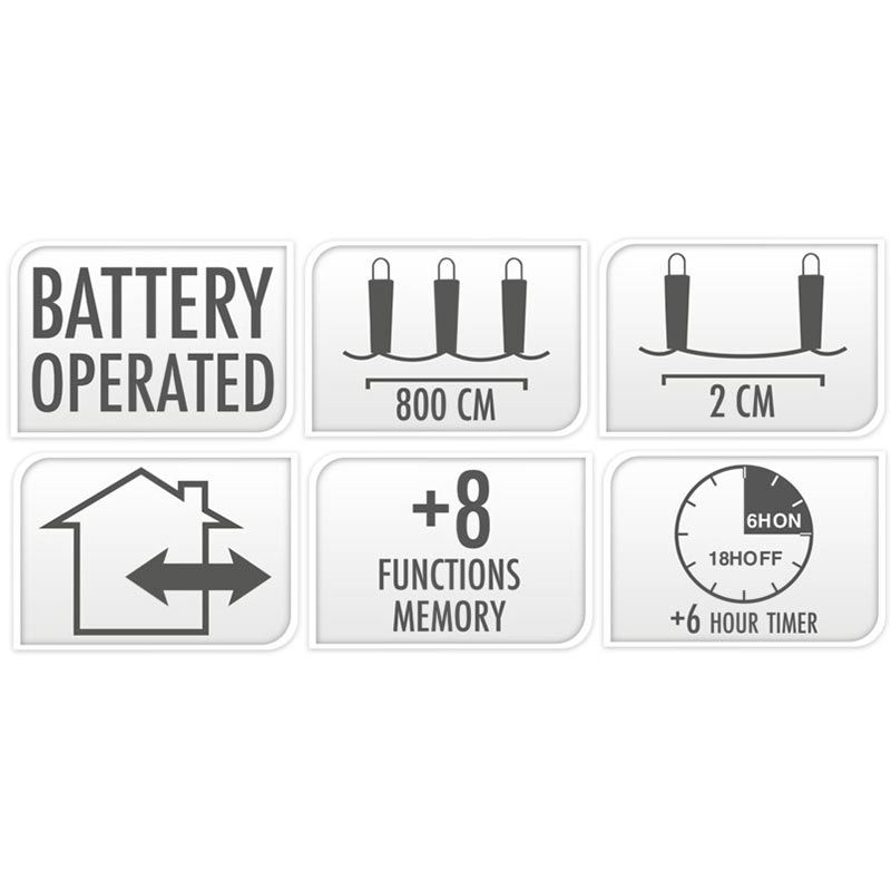 Micro Cluster 200 Led - 4M - Wit - Batterij - Lichtfuncties - Geheugen - Timer
