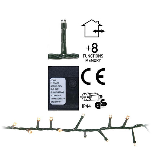 Micro Cluster 2400 Led's - 48 Meter - Extra Warm Wit - 8 Functies + Geheugen