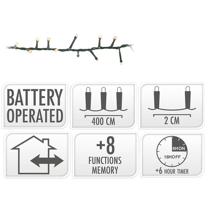 Micro Cluster 200 Led - 4M - Two Tone Romantic - Batterij - Lichtfuncties - Geheugen - Timer
