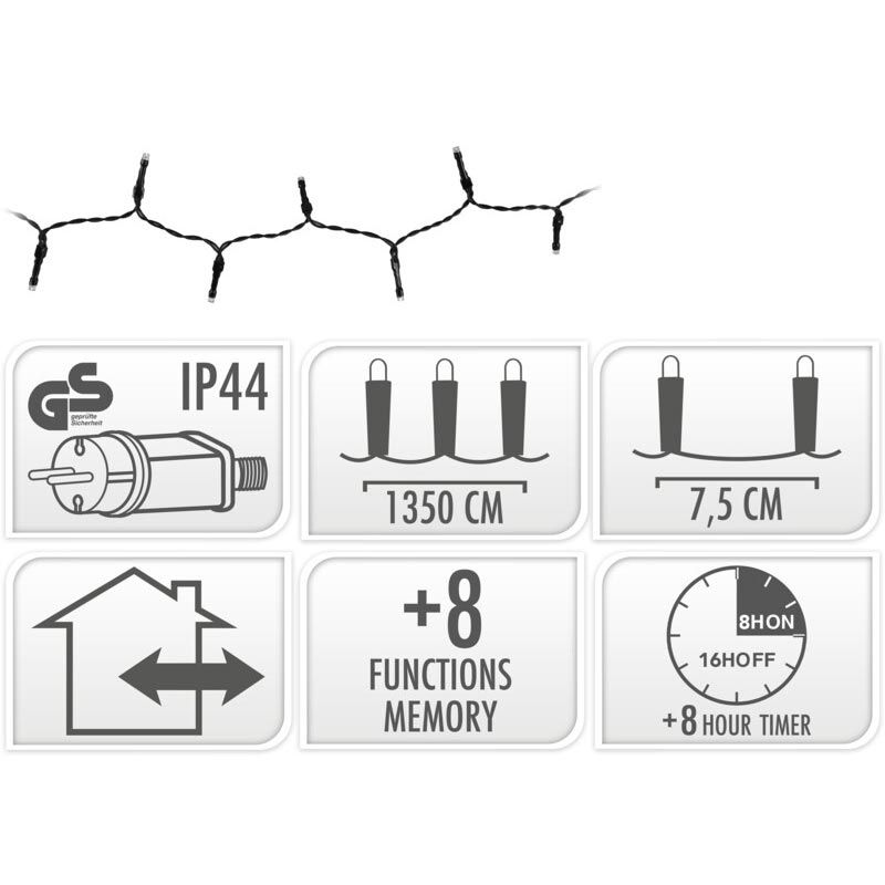 Kerstverlichting 180 Led- 13.5M - Multicolor - Timer - Lichtfuncties - Geheugen - Buiten