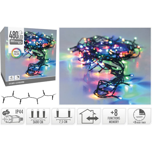 Kerstverlichting 480 Led- 36M - Multicolor - Timer - Lichtfuncties - Geheugen - Buiten