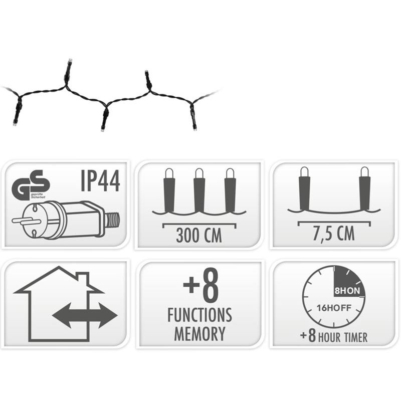 Kerstverlichting 40 Led- 3M - Wit - Timer - Lichtfuncties - Geheugen - Buiten