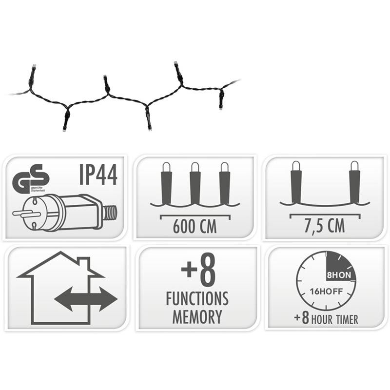 Kerstverlichting 80 Led- 6M - Wit - Timer - Lichtfuncties - Geheugen - Buiten