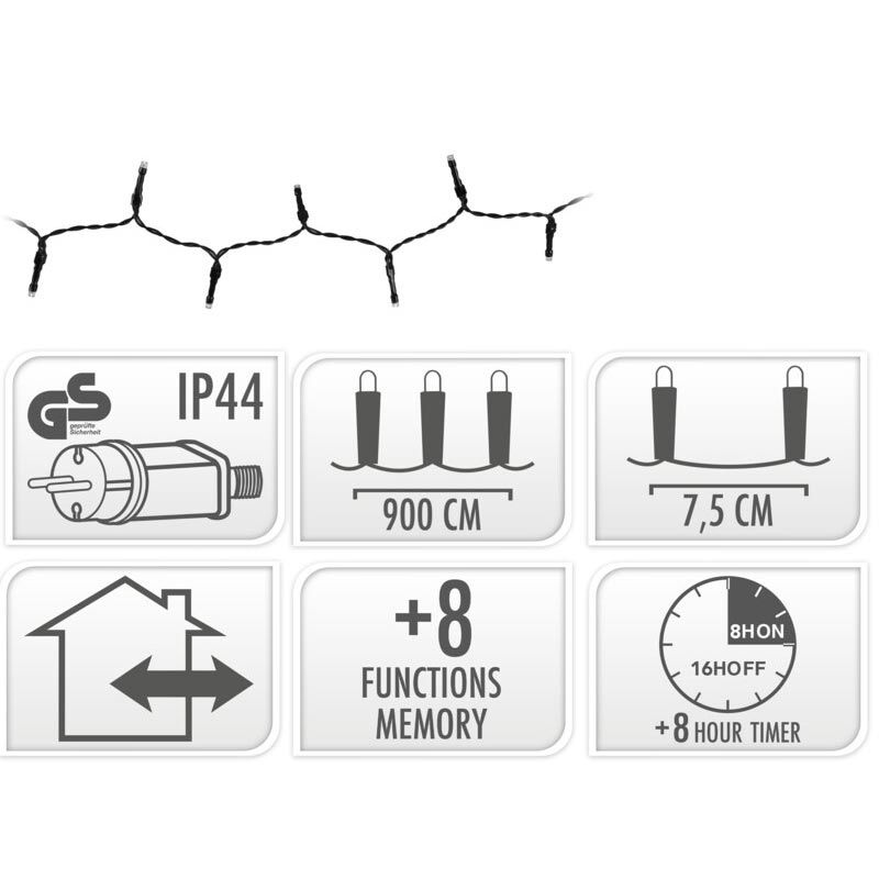 Kerstverlichting 120 Led- 9M - Wit - Timer - Lichtfuncties - Geheugen - Buiten