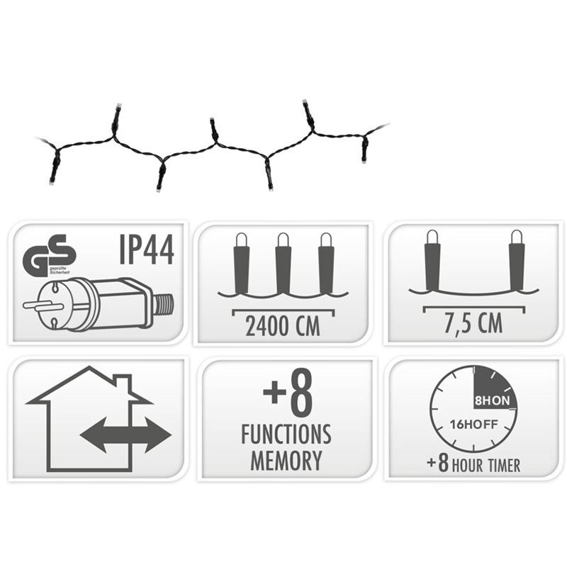 Kerstverlichting 320 Led- 24M - Wit - Timer - Lichtfuncties - Geheugen - Buiten