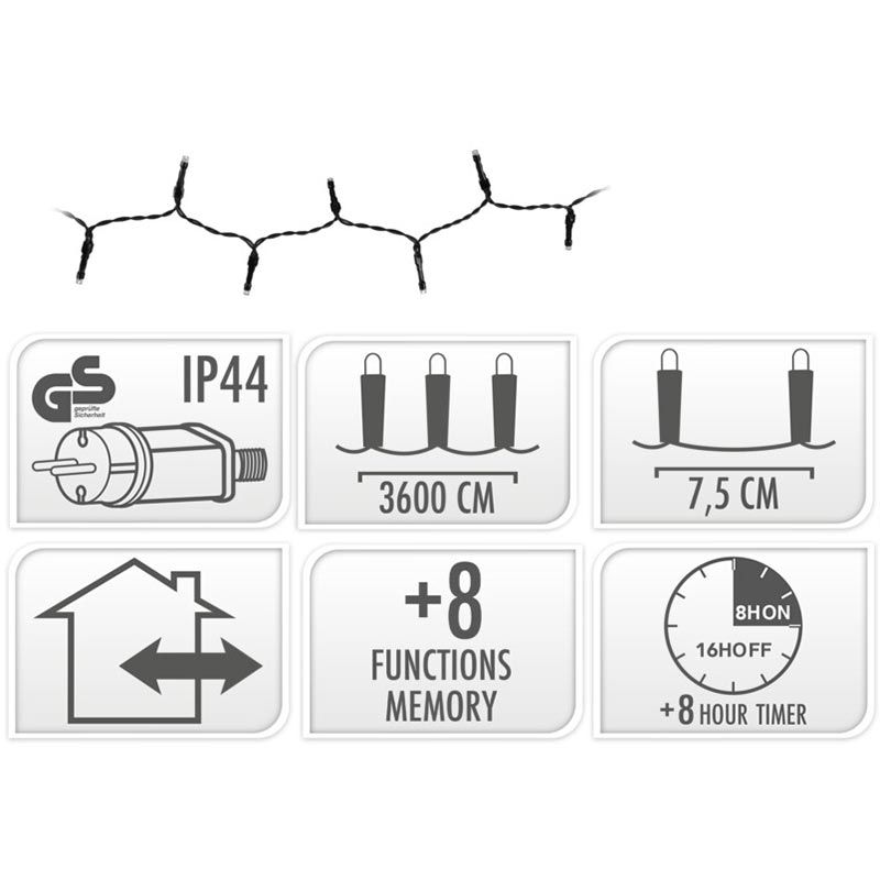 Kerstverlichting 480 Led- 36M - Wit - Timer - Lichtfuncties - Geheugen - Buiten