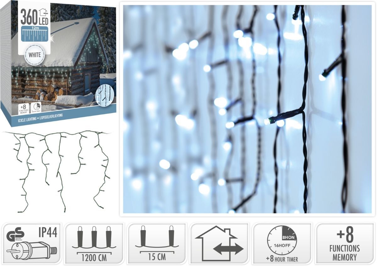 Ijspegel Verlichting - 360 Led - Wit - Timer - Lichtfuncties - Geheugen