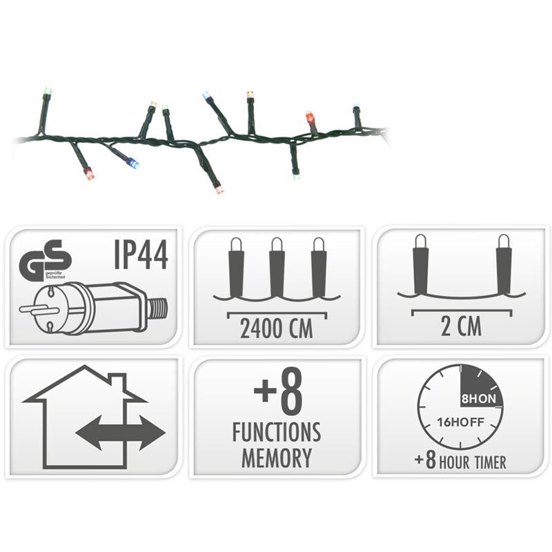 Microcluster - 1200 Led - 24M - Multicolor - Timer - Lichtfuncties - Geheugen - Buiten