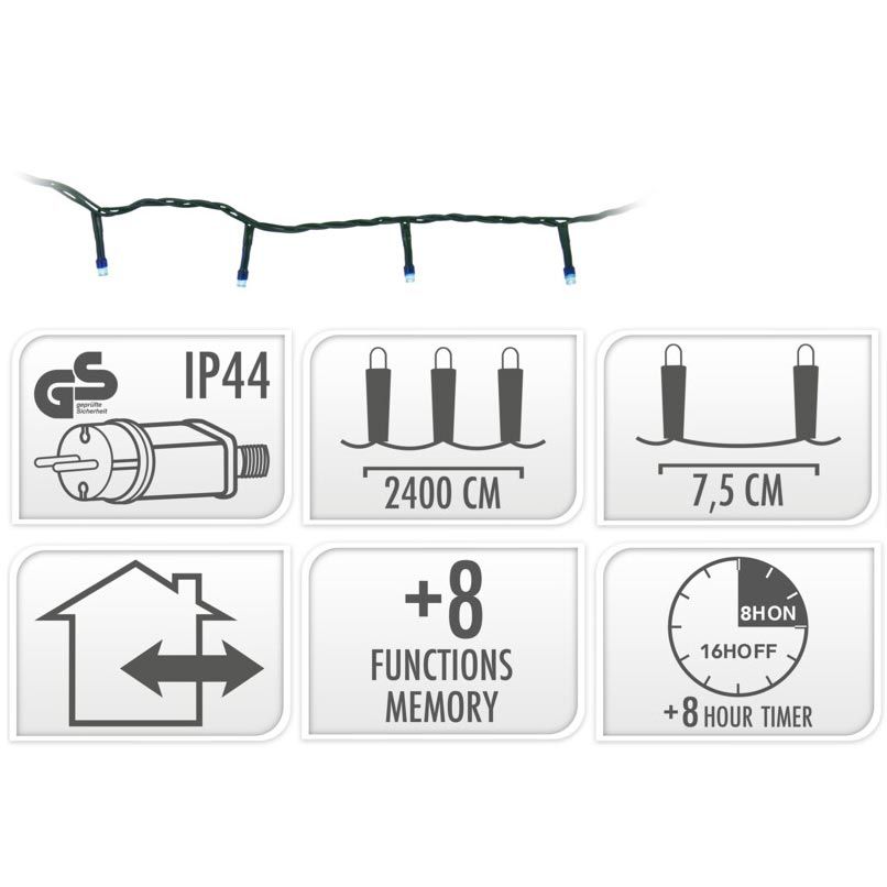 Kerstverlichting 320 Led- 24M - Blauw - Timer - Lichtfuncties - Geheugen - Buiten