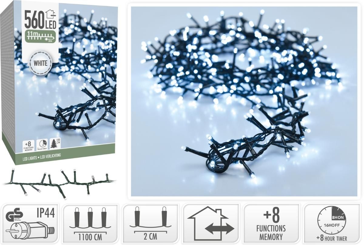 Microcluster - 560 Led - 11M - Wit - Timer - Lichtfuncties - Geheugen - Buiten
