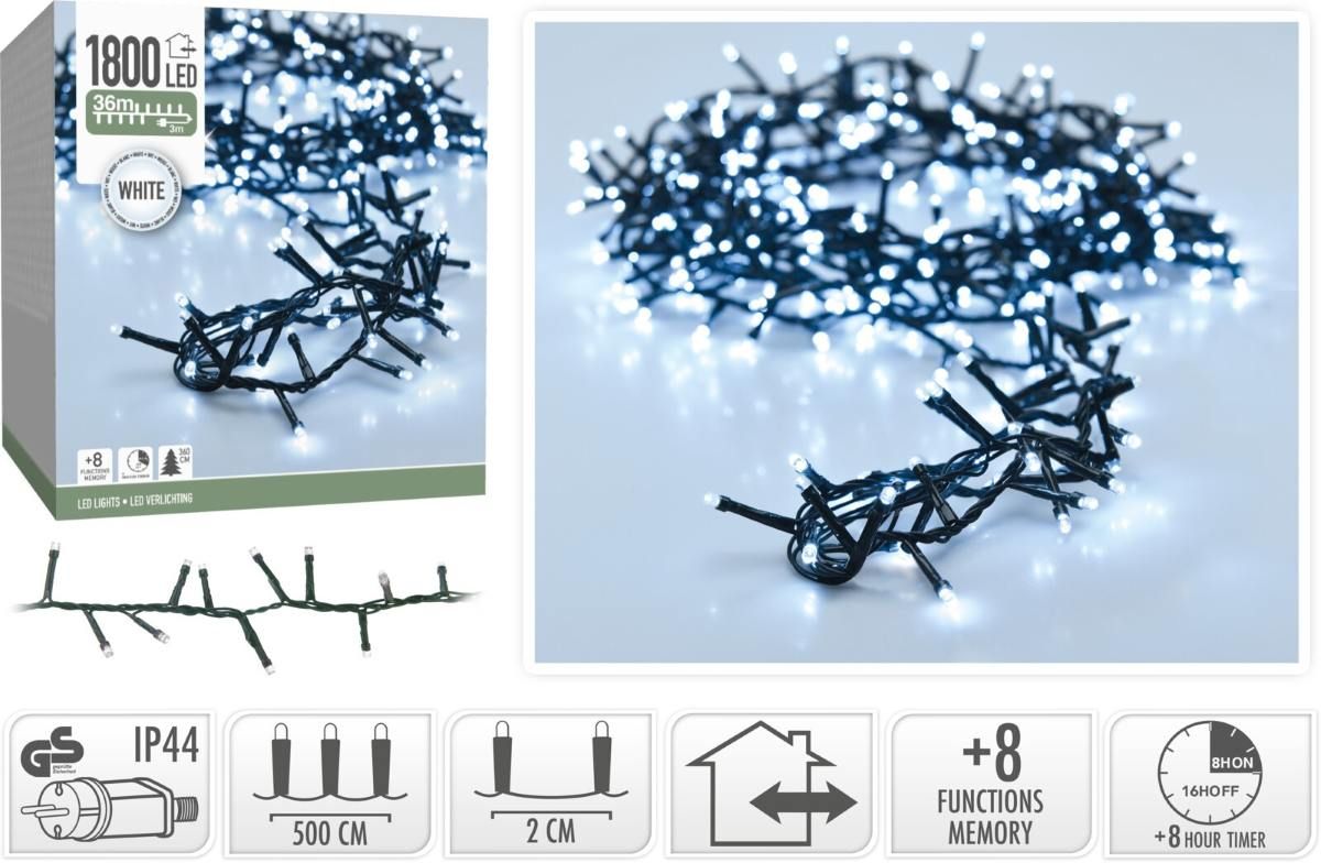 Microcluster - 1800 Led - 36M - Wit - Timer - Lichtfuncties - Geheugen - Buiten