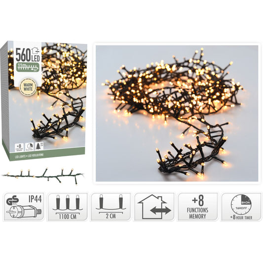 Microcluster - 560 Led - 11M - Warm Wit - Timer - Lichtfuncties - Geheugen - Buiten