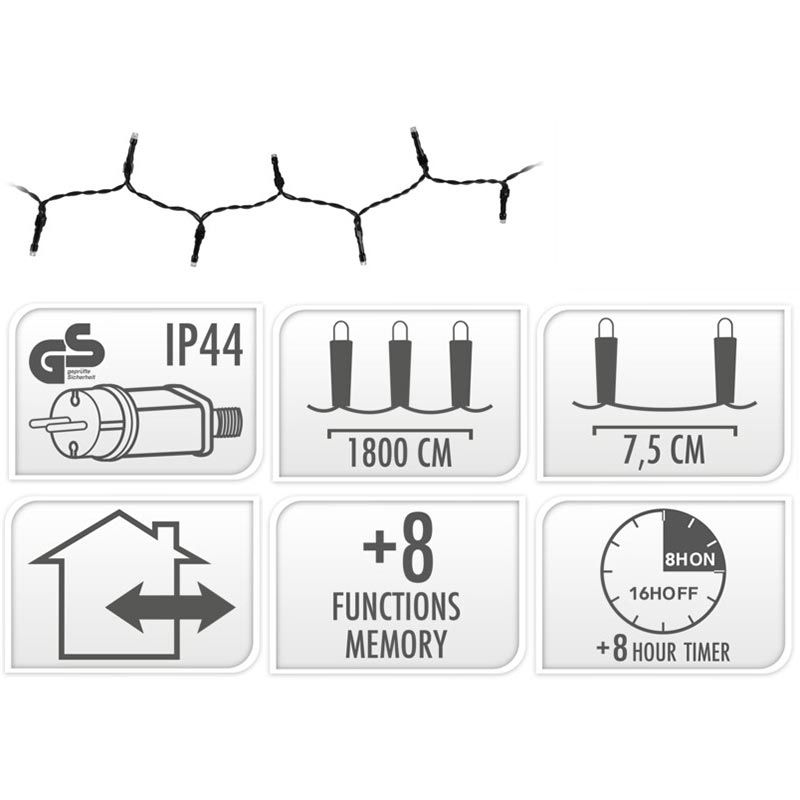 Kerstverlichting 240 Led- 18M - Extra Warm Wit - Timer - Lichtfuncties - Geheugen - Buiten
