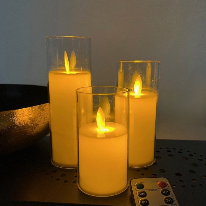 Led Kaars Met Behuizing - Bewegende Vlam - Batterijen Meegeleverd - Afstandsbediening - Set Van 3