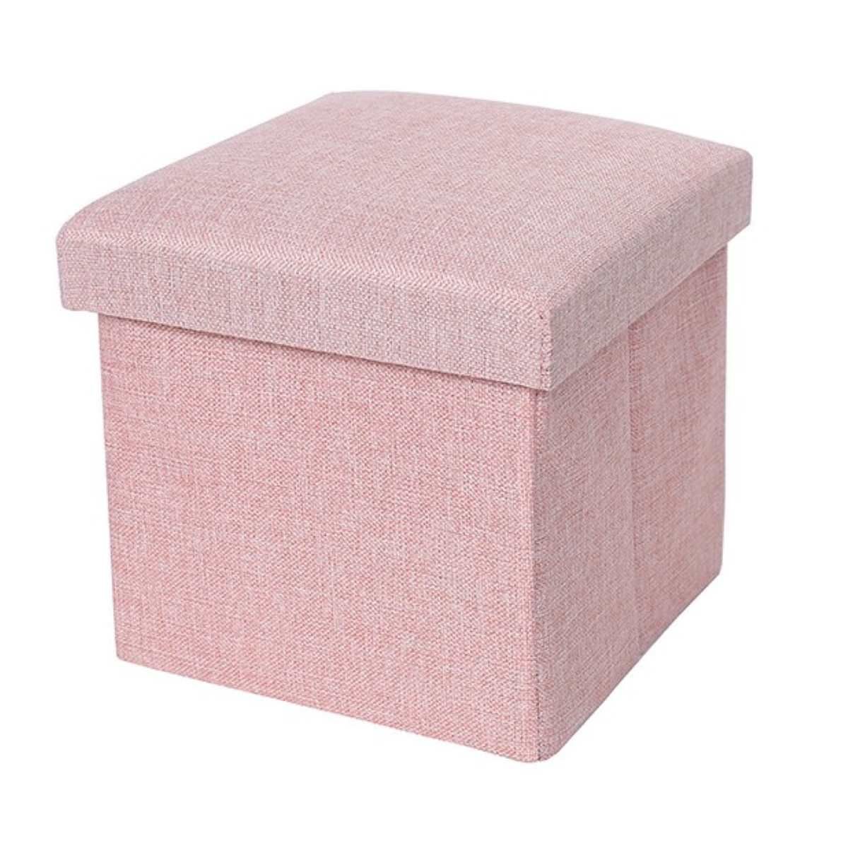 Ceruzo Poef - Roze - 38X38X38 Cm - Opvouwbaar - Hocker Met Opbergruimte