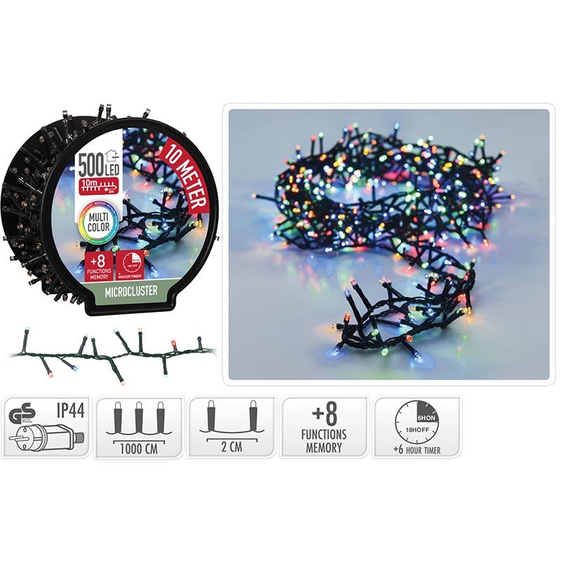 Micro Cluster Met Haspel - 500 Led - 10 Meter - Met Timer - Multicolor