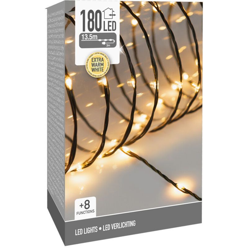 Led Verlichting 180 Led - 13.5 Meter - Extra Warm Wit - Voor Binnen En Buiten - 8 Lichtfuncties - Soft Wire