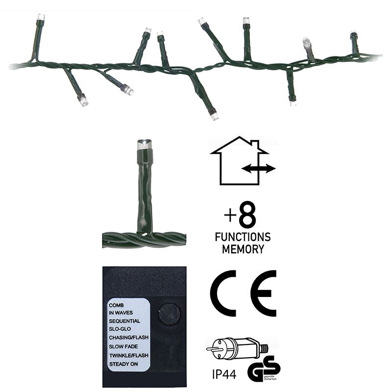 Micro Cluster 800 Led's - 16 Meter - Wit - 8 Functies + Geheugen