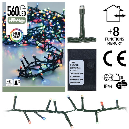 Micro Cluster - 560 Led's -11 Meter - Multicolor - 8 Functies + Geheugen