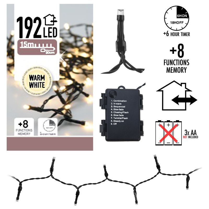 Led-Verlichting 192 Led's - Warm Wit - Op Batterij
