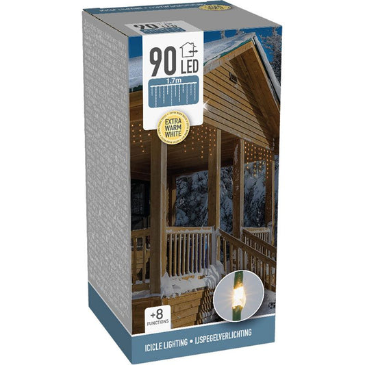 Ijspegel Lichtgordijn - 1.70 Meter -  90 Led's - Extra Warm Wit - Soft Wire