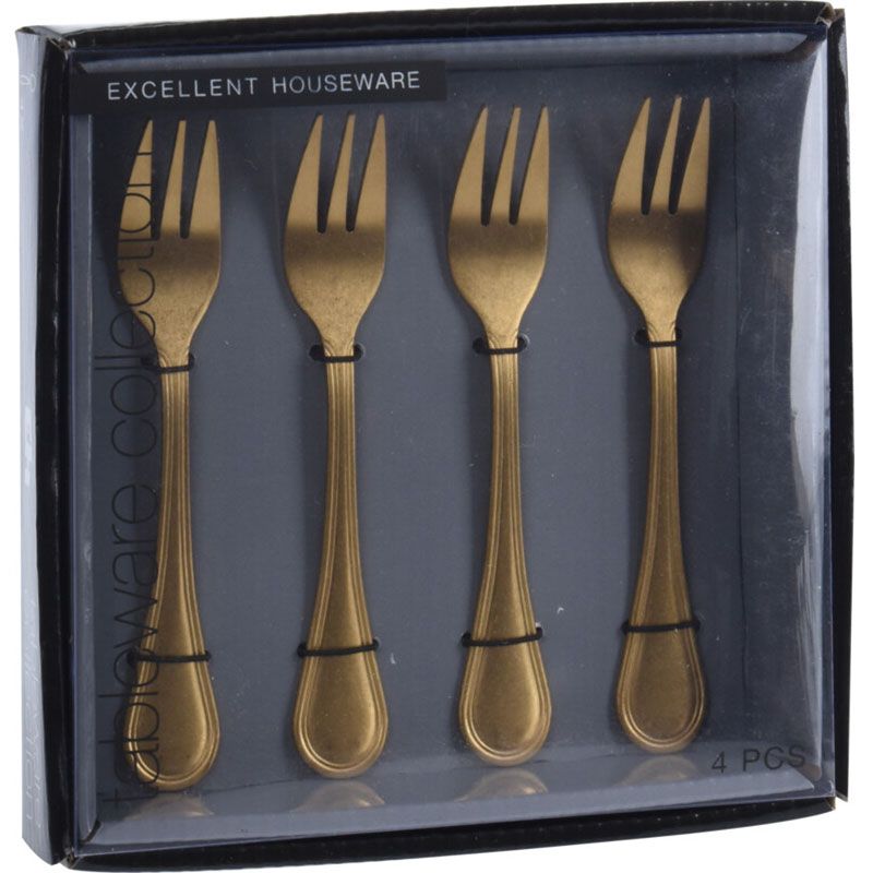 Excellent Houseware Gebaksvorkjes - 4 Stuks - Goudkleurig