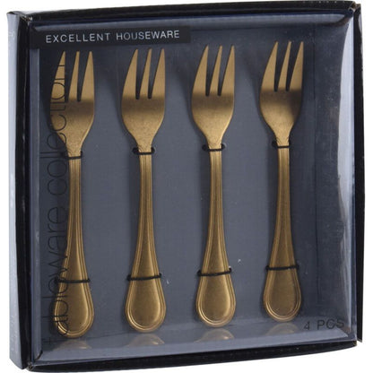 Excellent Houseware Gebaksvorkjes - 4 Stuks - Goudkleurig