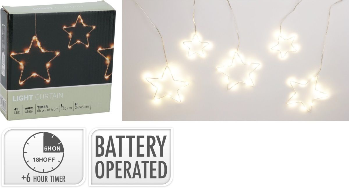 Lichtgordijn - Kerststerren - 120Cm - Op Batterijen