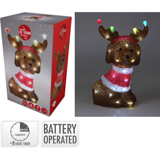 Kerstfiguur Acryl - Hond Met Led - 35Cm