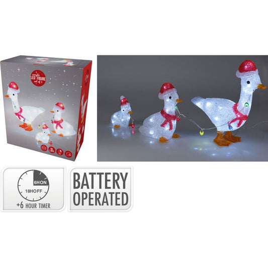 Kerstfiguur Acryl - Eenden - Led - Set Van 3