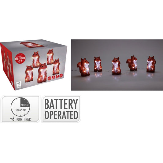 Kerstfiguur Acryl - Eekhoorns - Led - Set Van 5