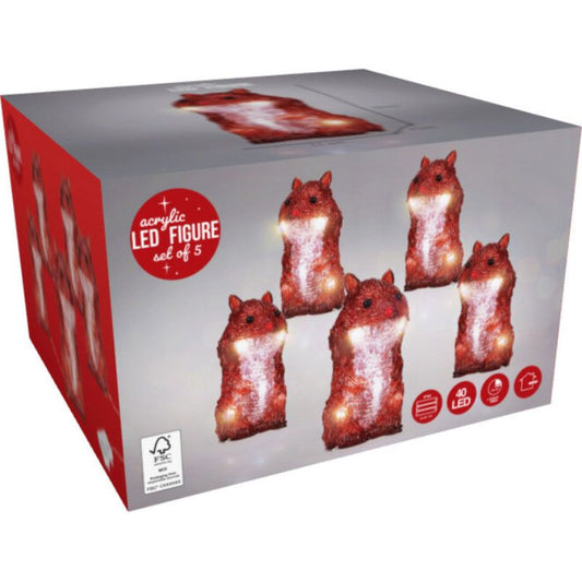 Kerstfiguur Acryl - Eekhoorns - Led - Set Van 5