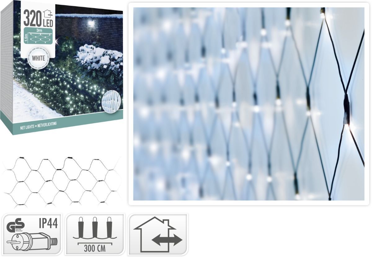 Netverlichting 320 Led's - 300X150 Cm - Wit - Groen Snoer